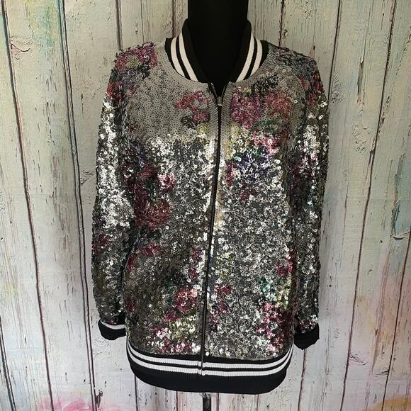 Victoria's Secret PINK Jacket Womens XS Multicolor Sequin Varsity Bomber - Picture 2 of 7